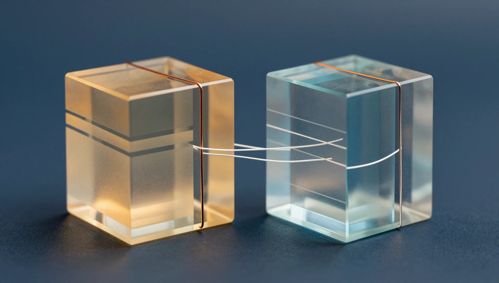 Two glass containers side by side showing layered internal structures, representing Docker and Podman container runtimes.