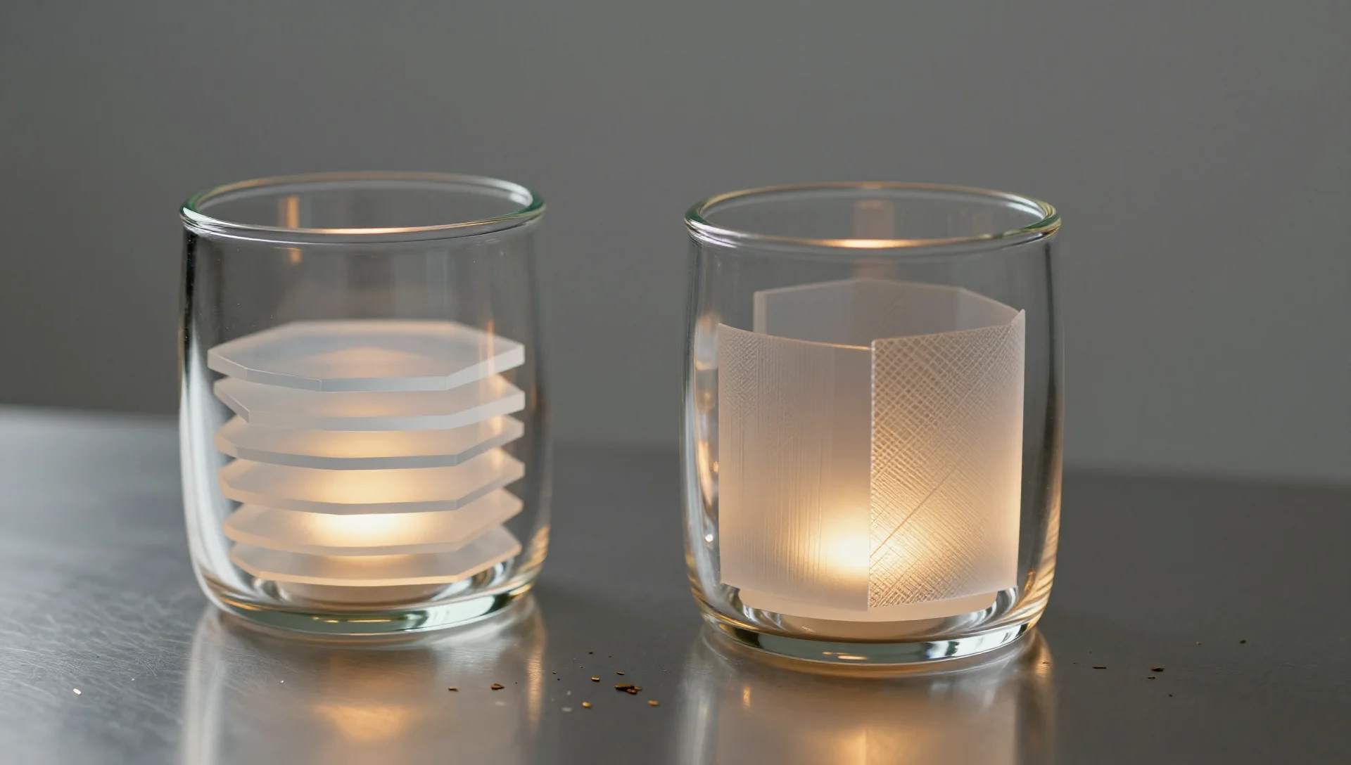 Two glass containers showing different layered structures side by side.