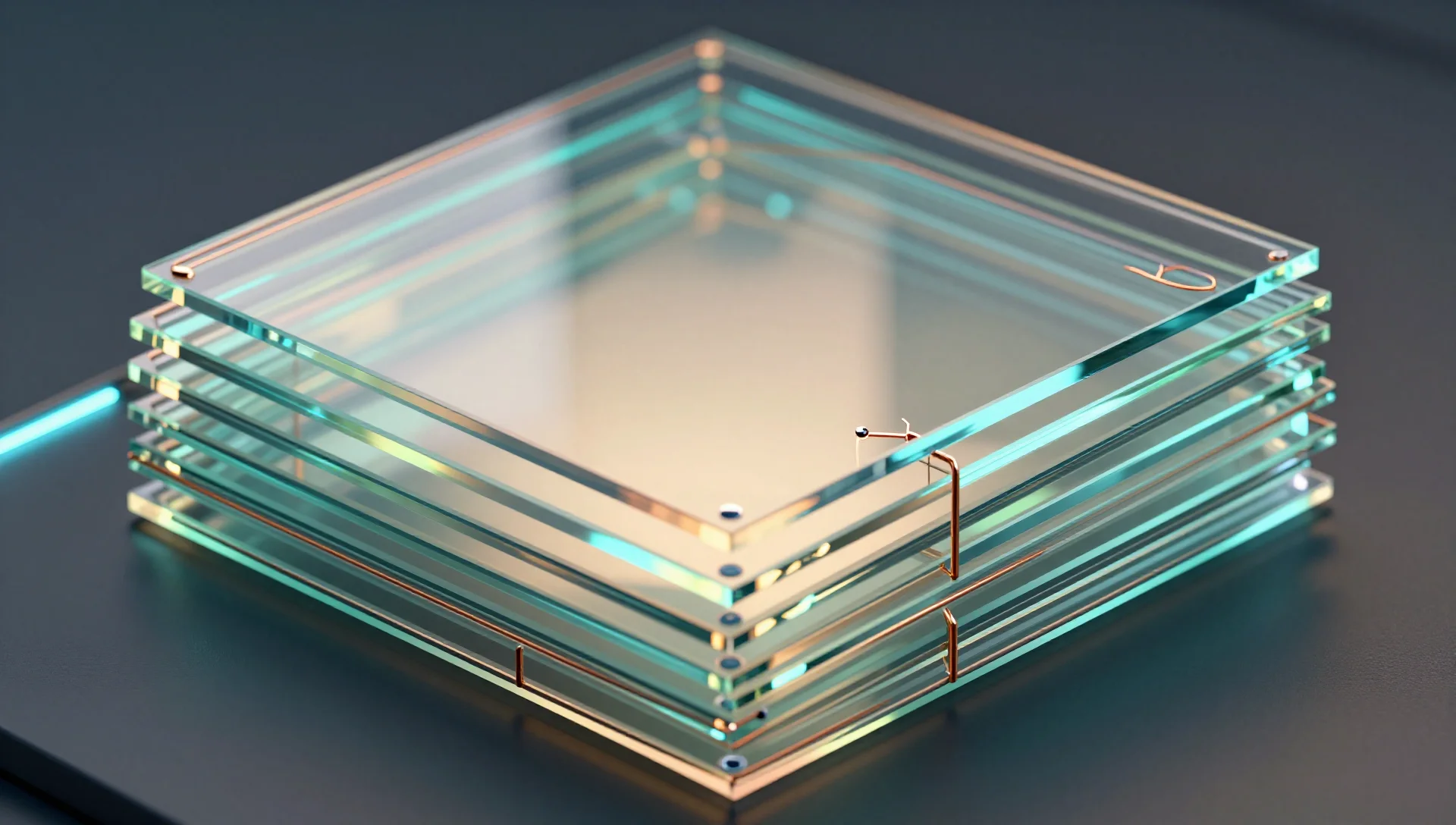 Stacked transparent glass layers representing separate VLANs sharing a single frame with soft lighting.
